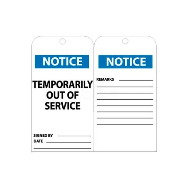 National Marker Co NMC Tags, Temporarily Out Of Service, 6in X 3in